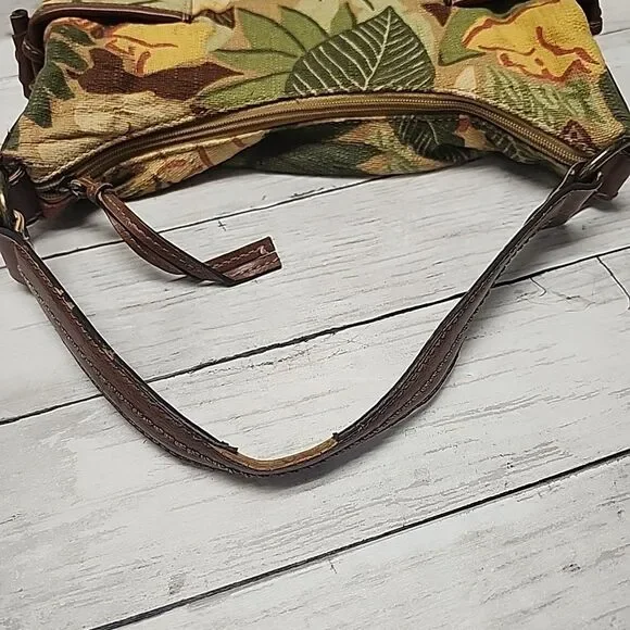 Vintage Fossil Flower Boho Medium Satchel Handbag Purse Shoulder Bag ZB 2195 - Picture 10 of 10